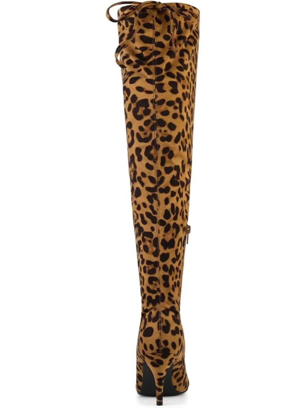 Women's Leopard Round Toe Chunky Heel Lace Up Synthetic Over The Knee High Boots